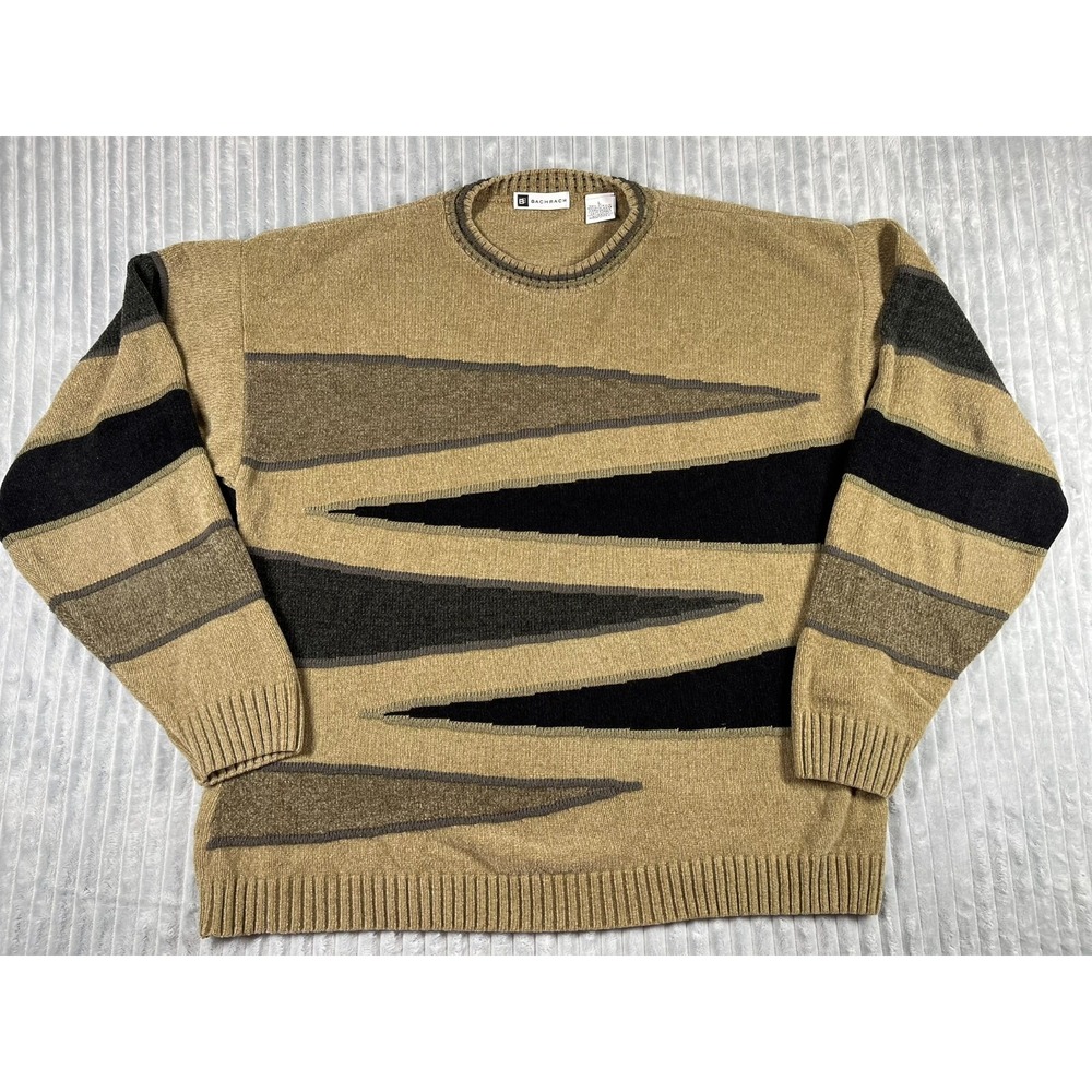 Bachrach Sweater Men's L Textured Coogi Style Multicolor in  Brown Vintage Cosby